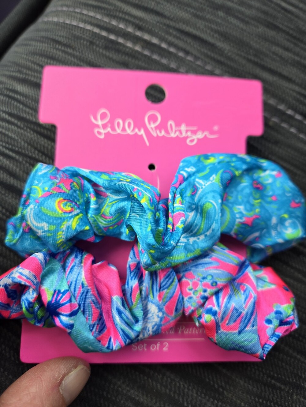 Lilly Pulitzer Blue & Pink Patterned Scrunchie Duo NWT